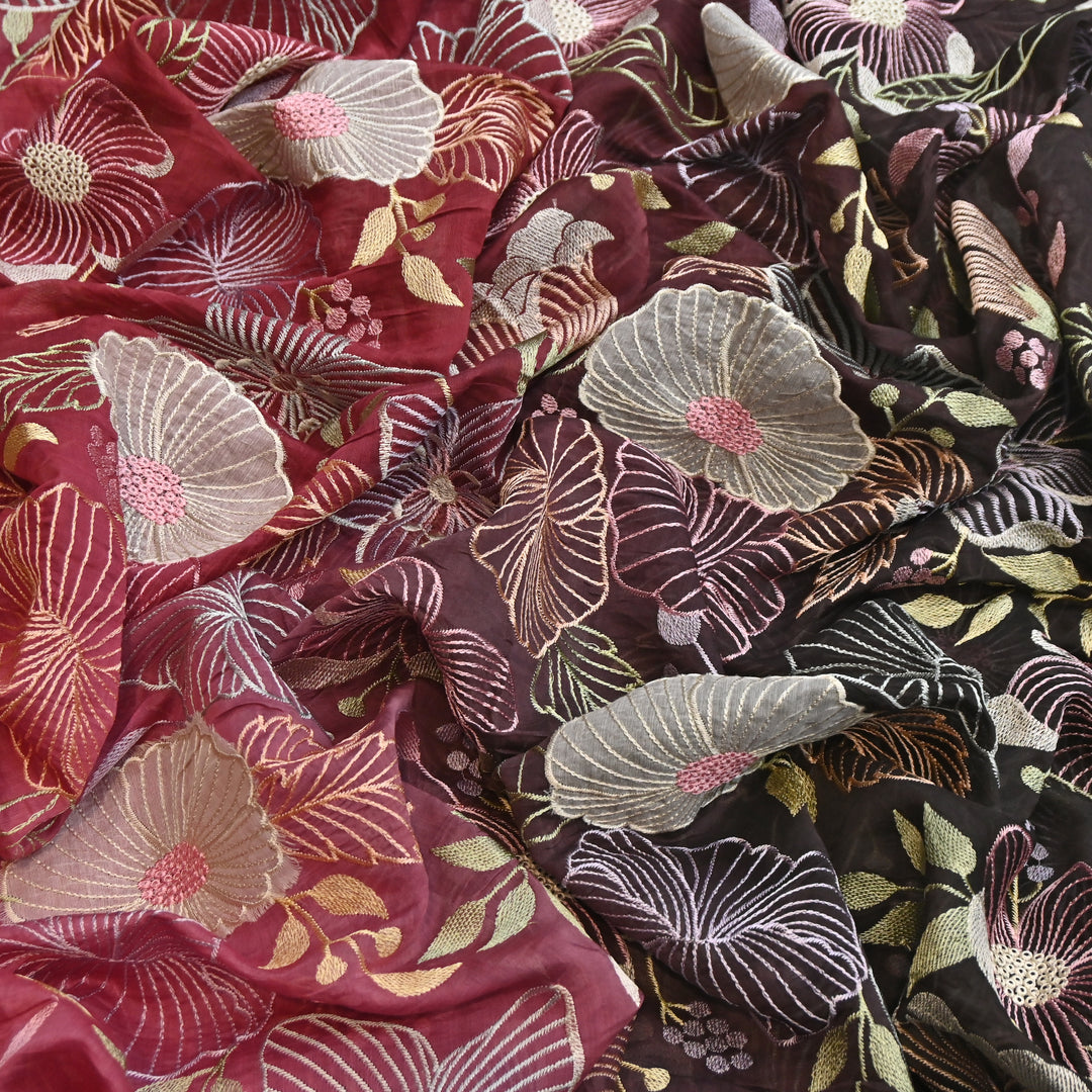 Shaded Mul Chanderi Thread Embroidery Fabric - GP4122B-6