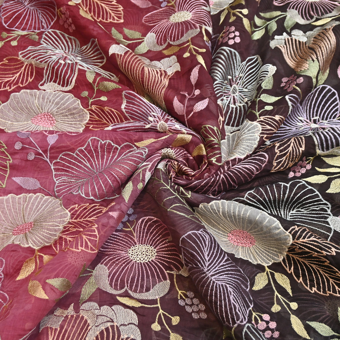 Shaded Mul Chanderi Thread Embroidery Fabric - GP4122B-6