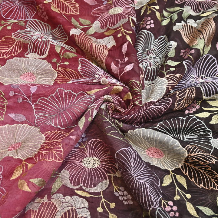 Shaded Mul Chanderi Thread Embroidery Fabric - GP4122B-6