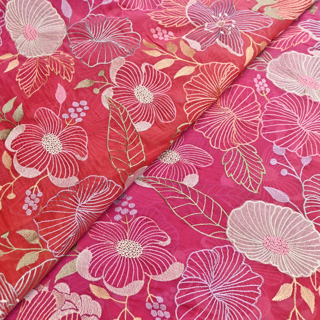 Shaded Mul Chanderi Thread Embroidery Fabric - GP4122B-4