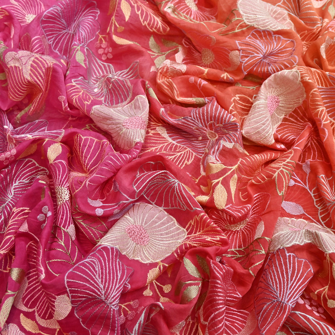 Shaded Mul Chanderi Thread Embroidery Fabric - GP4122B-4