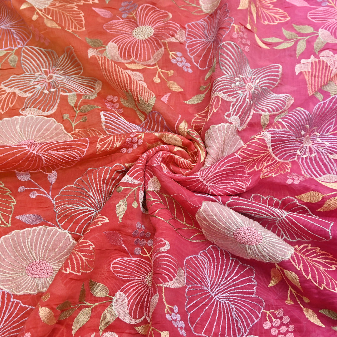 Shaded Mul Chanderi Thread Embroidery Fabric - GP4122B-4