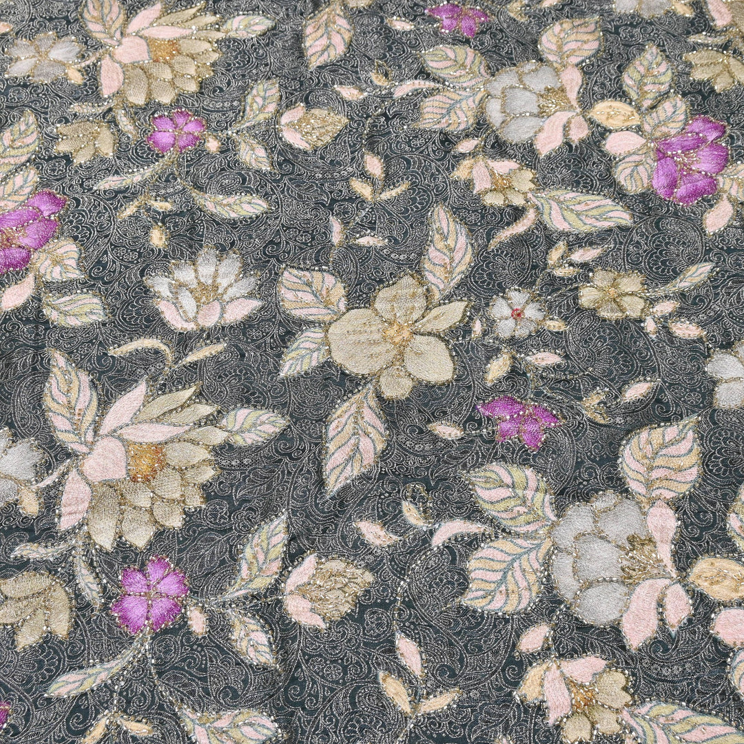 Elegant Dola Position Print Fabric with Zari & Moti Embroidery | V2966C-01