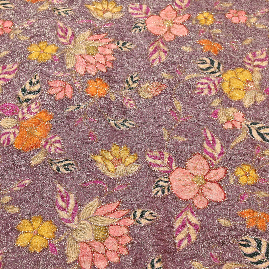 Elegant Dola Position Print Fabric with Zari & Moti Embroidery | V2966C-03