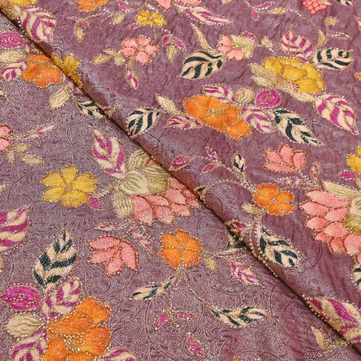Elegant Dola Position Print Fabric with Zari & Moti Embroidery | V2966C-03
