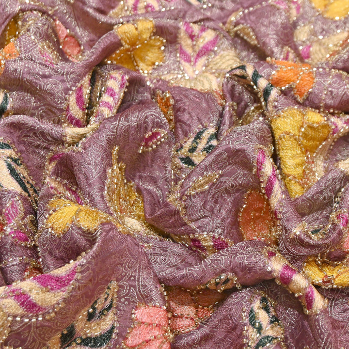 Elegant Dola Position Print Fabric with Zari & Moti Embroidery | V2966C-03
