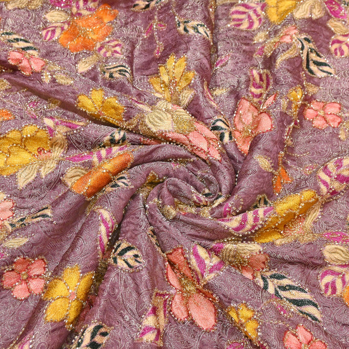 Elegant Dola Position Print Fabric with Zari & Moti Embroidery | V2966C-03