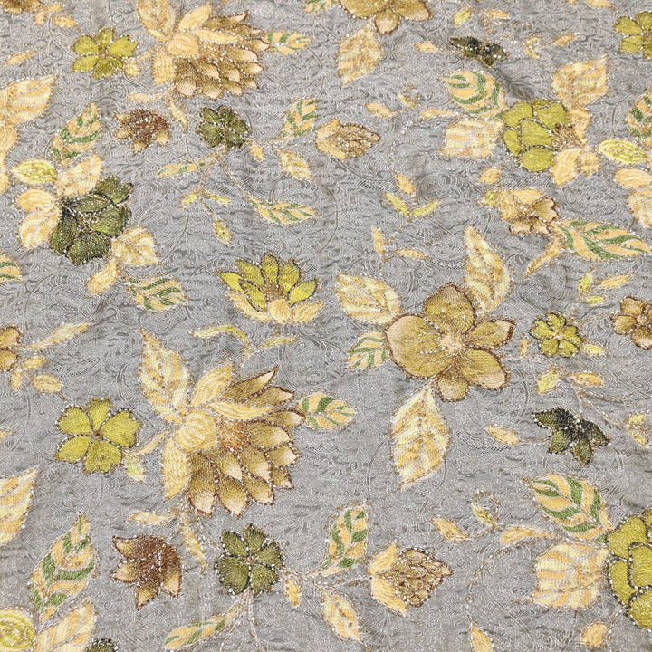 Elegant Dola Position Print Fabric with Zari & Moti Embroidery | V2966C-04