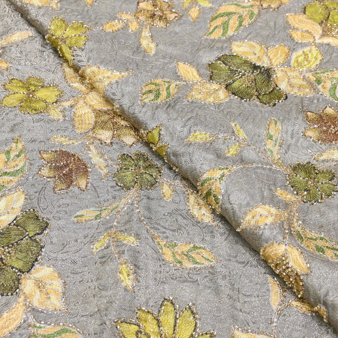 Elegant Dola Position Print Fabric with Zari & Moti Embroidery | V2966C-04