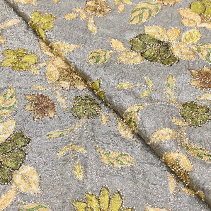 Elegant Dola Position Print Fabric with Zari & Moti Embroidery | V2966C-04