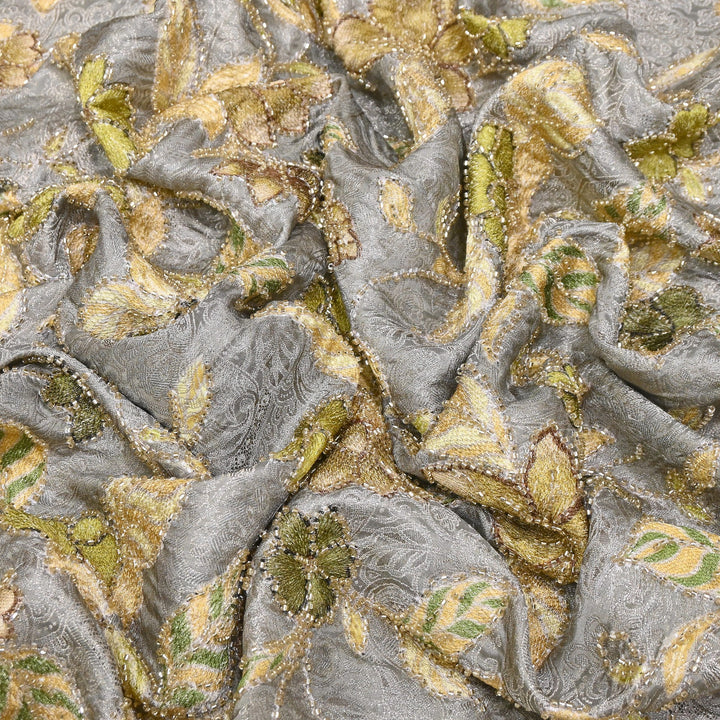 Elegant Dola Position Print Fabric with Zari & Moti Embroidery | V2966C-04