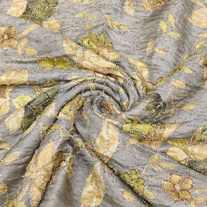 Elegant Dola Position Print Fabric with Zari & Moti Embroidery | V2966C-04