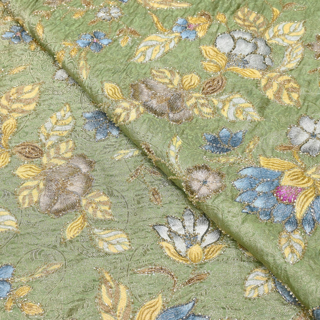 Elegant Dola Position Print Fabric with Zari & Moti Embroidery | V2966C-05