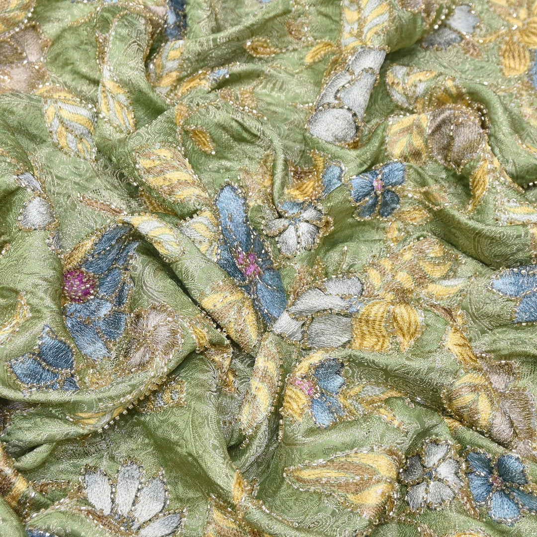 Elegant Dola Position Print Fabric with Zari & Moti Embroidery | V2966C-05