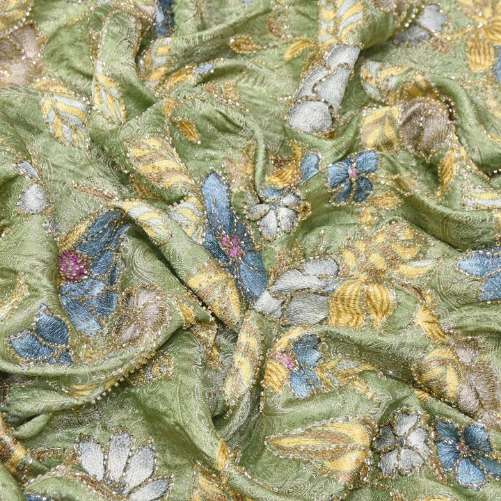 Elegant Dola Position Print Fabric with Zari & Moti Embroidery | V2966C-05