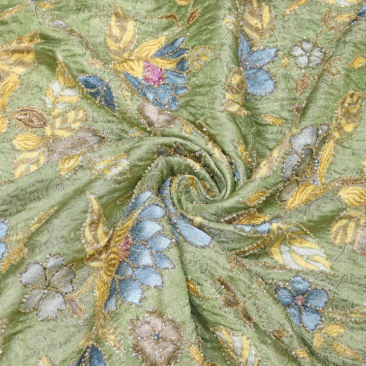 Elegant Dola Position Print Fabric with Zari & Moti Embroidery | V2966C-05