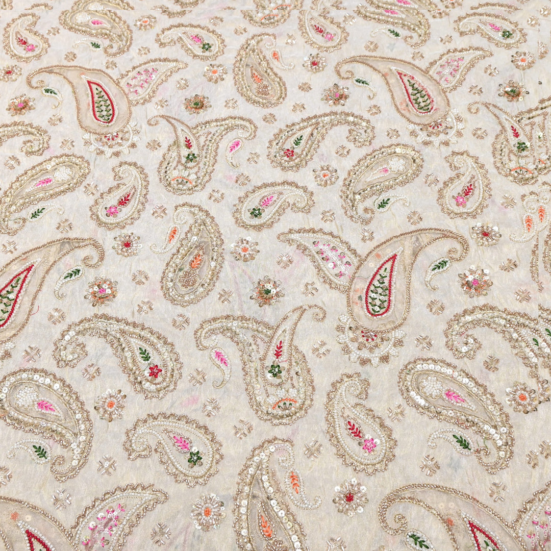 Premium Tissue Zari Moti & Sequins Embroidery Fabric | Elegant Designer Party Wear Fabric | V2772C