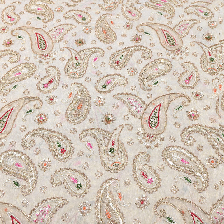 Premium Tissue Zari Moti & Sequins Embroidery Fabric | Elegant Designer Party Wear Fabric | V2772C