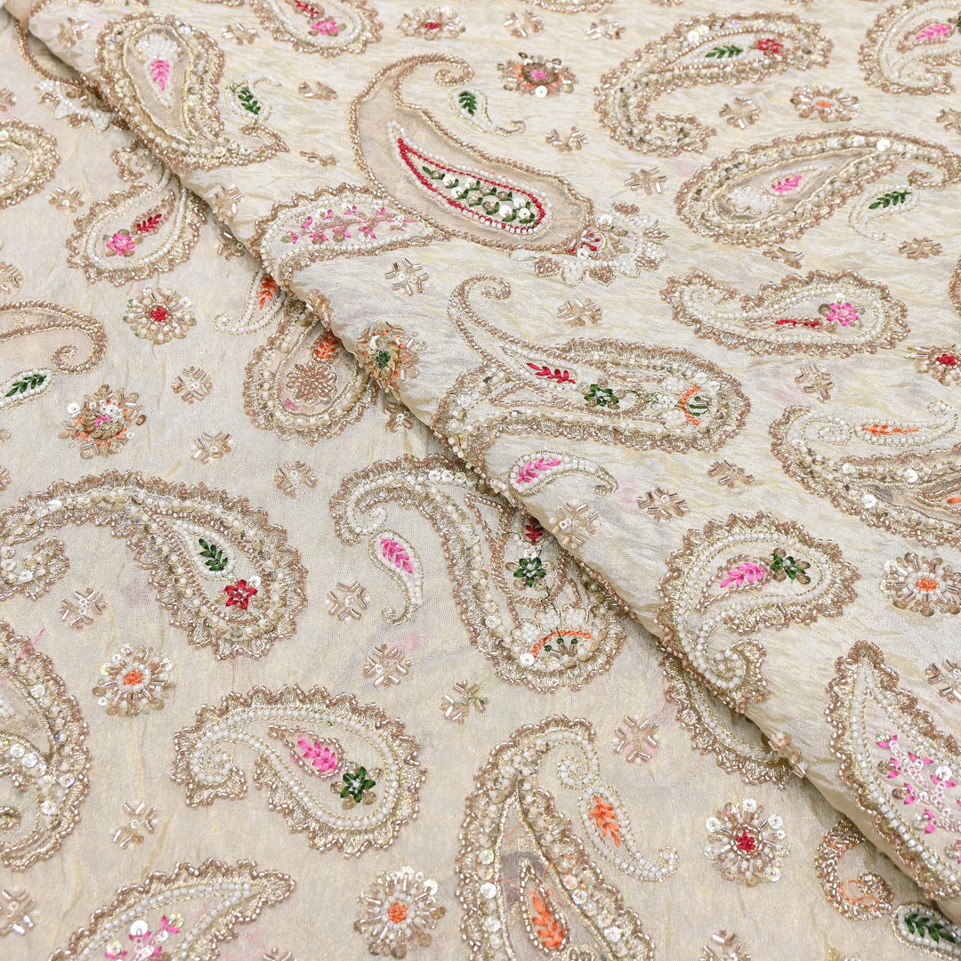 Premium Tissue Zari Moti & Sequins Embroidery Fabric | Elegant Designer Party Wear Fabric | V2772C