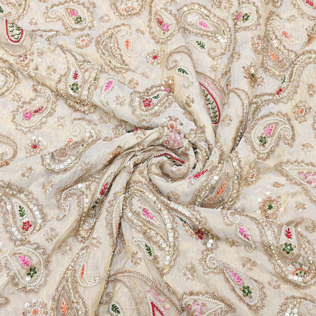 Premium Tissue Zari Moti & Sequins Embroidery Fabric | Elegant Designer Party Wear Fabric | V2772C