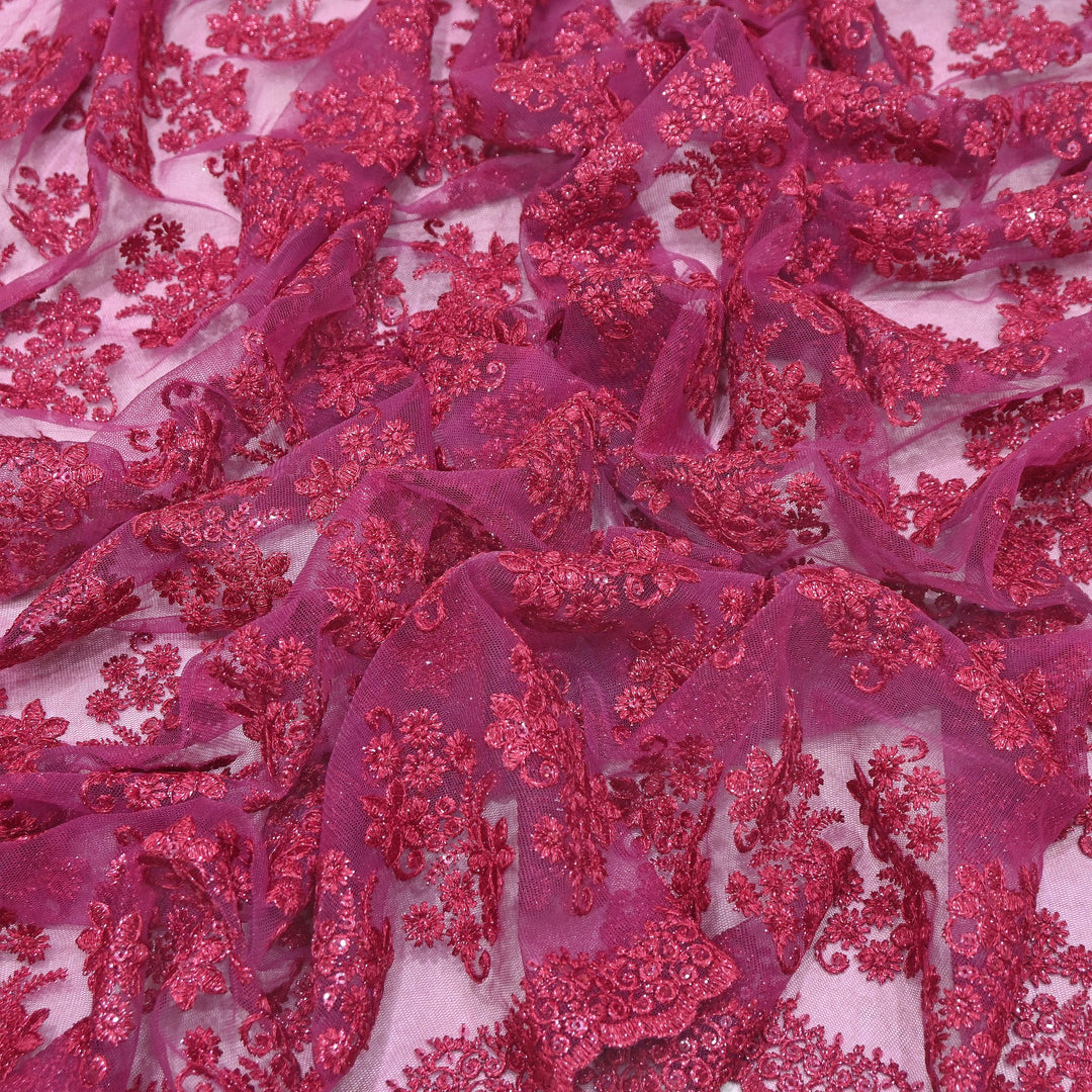 Premium All-Over Floral Paisley Pattern Net Embroidery Fabric | N31113-01