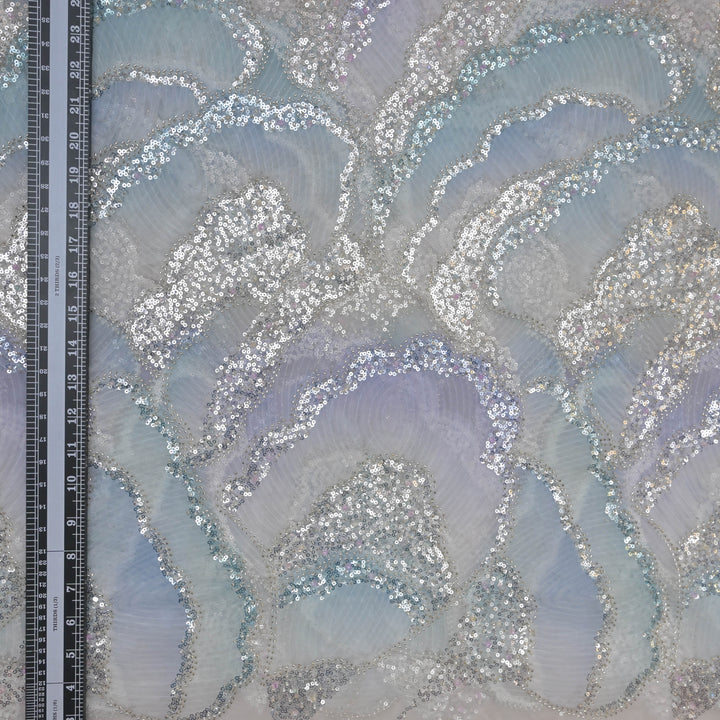 Icy Blue Imported Net Fabric with Sequins Embroidery