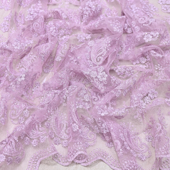 Premium All-Over Floral Paisley Pattern Net Embroidery Fabric | N31852-02