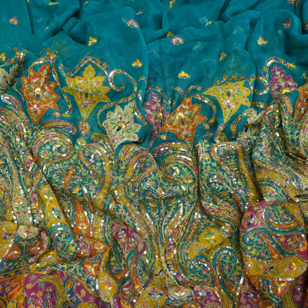 Viscose Georgette Moti Sequins Embroidery Fabric