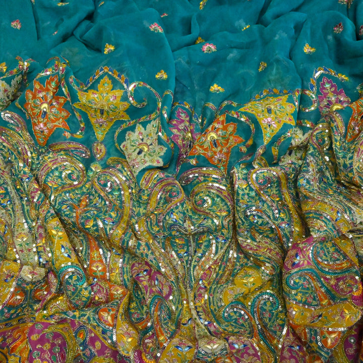 Viscose Georgette Moti Sequins Embroidery Fabric