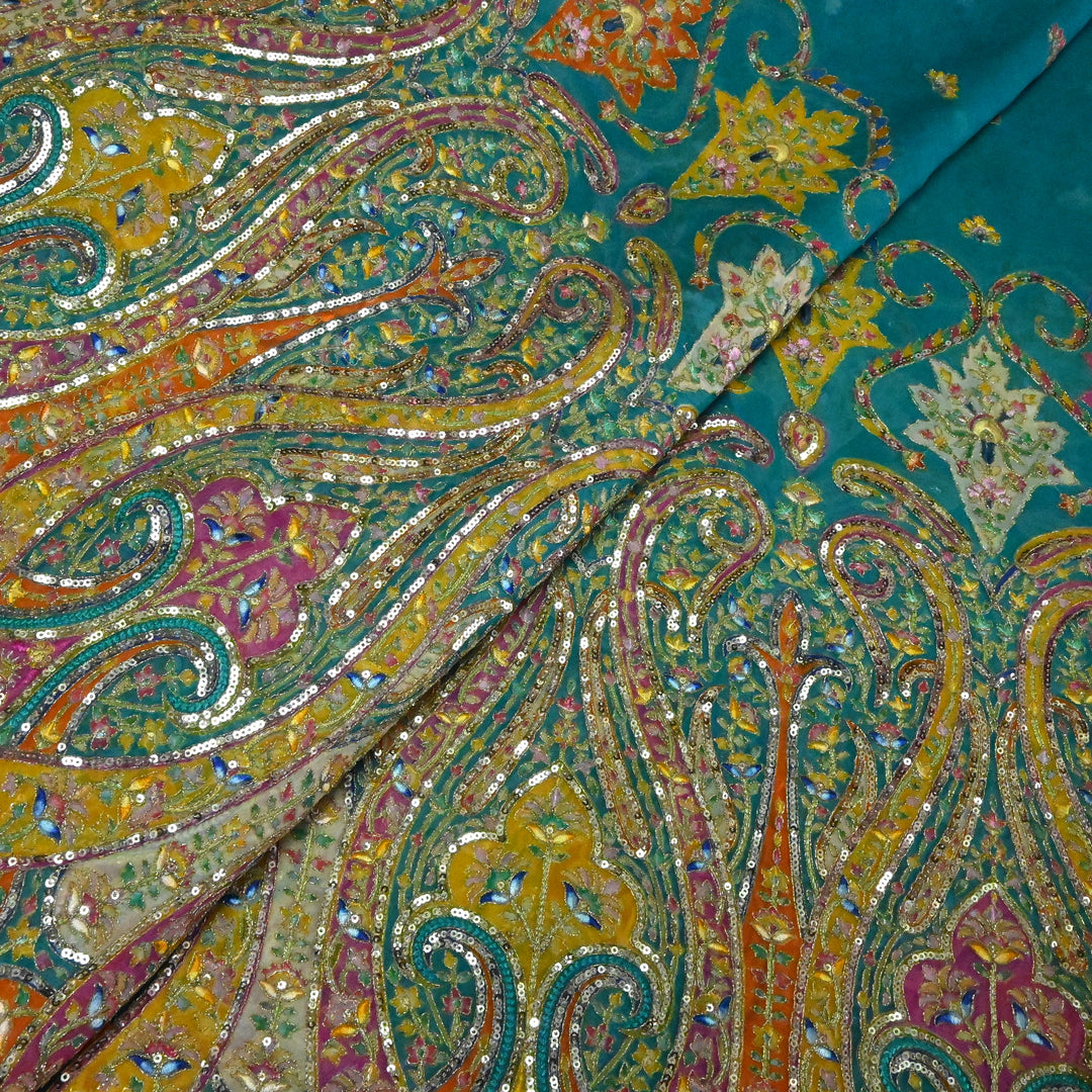 Viscose Georgette Moti Sequins Embroidery Fabric