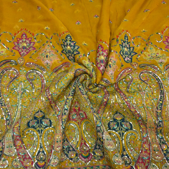 Viscose Georgette Moti Sequins Embroidery Fabric