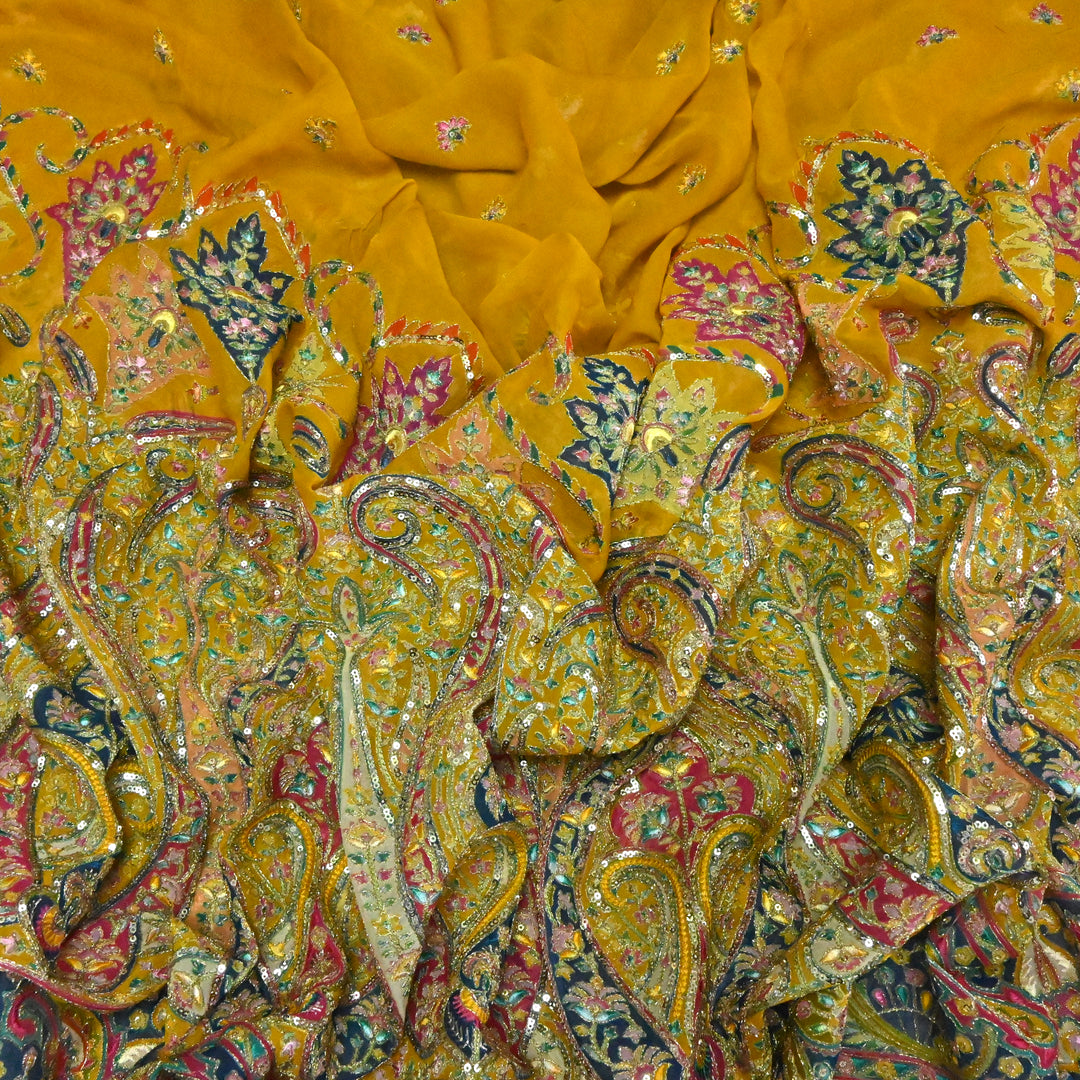 Viscose Georgette Moti Sequins Embroidery Fabric
