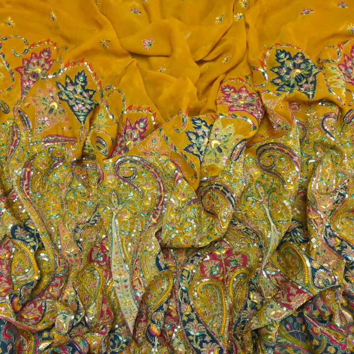 Viscose Georgette Moti Sequins Embroidery Fabric