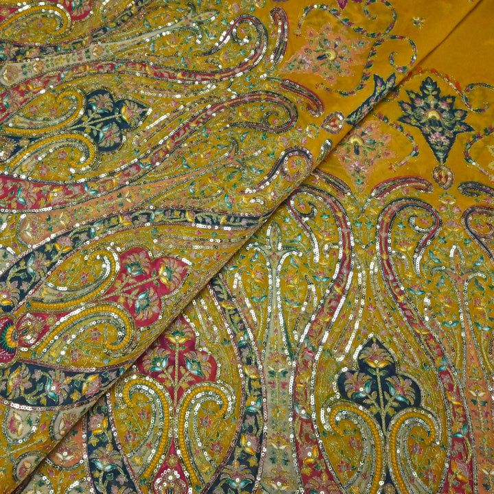 Viscose Georgette Moti Sequins Embroidery Fabric