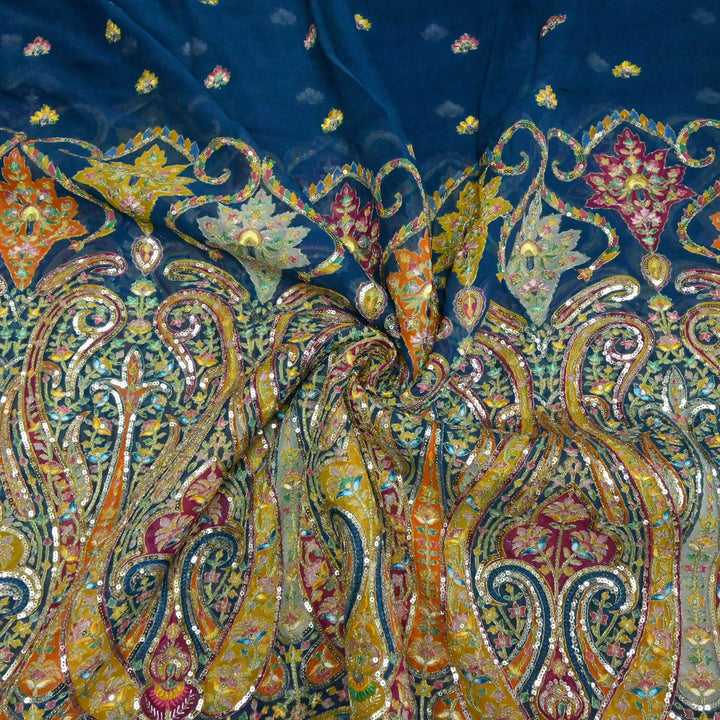 Viscose Georgette Moti Sequins Embroidery Fabric