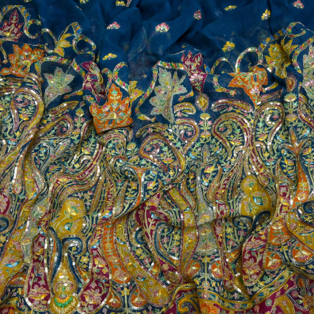 Viscose Georgette Moti Sequins Embroidery Fabric