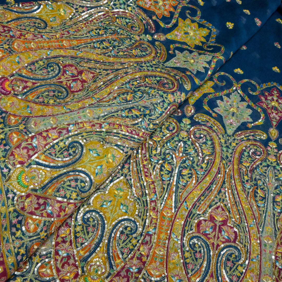 Viscose Georgette Moti Sequins Embroidery Fabric
