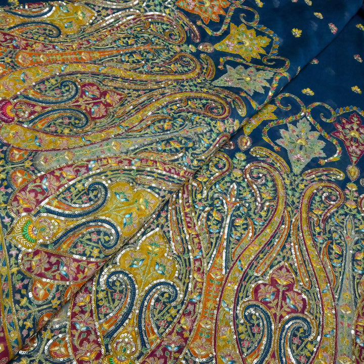 Viscose Georgette Moti Sequins Embroidery Fabric
