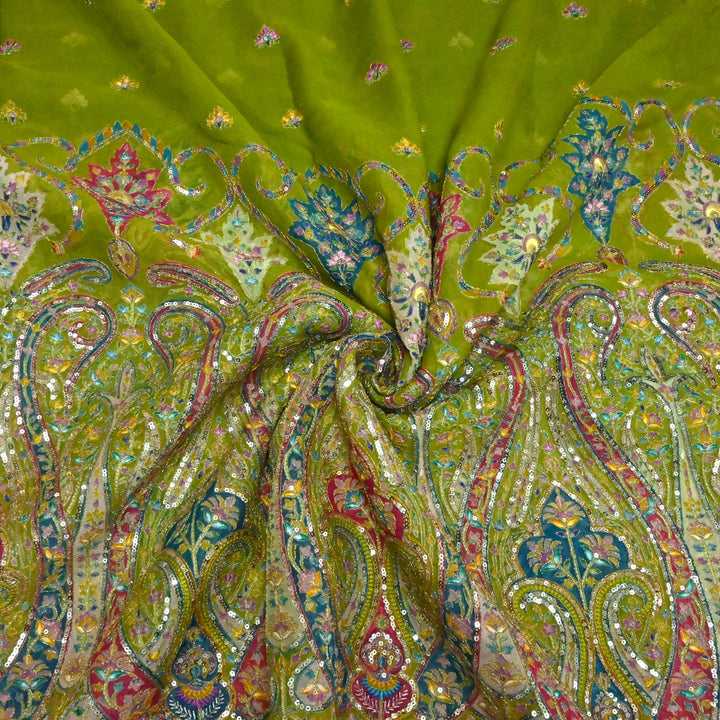 Viscose Georgette Moti Sequins Embroidery Fabric