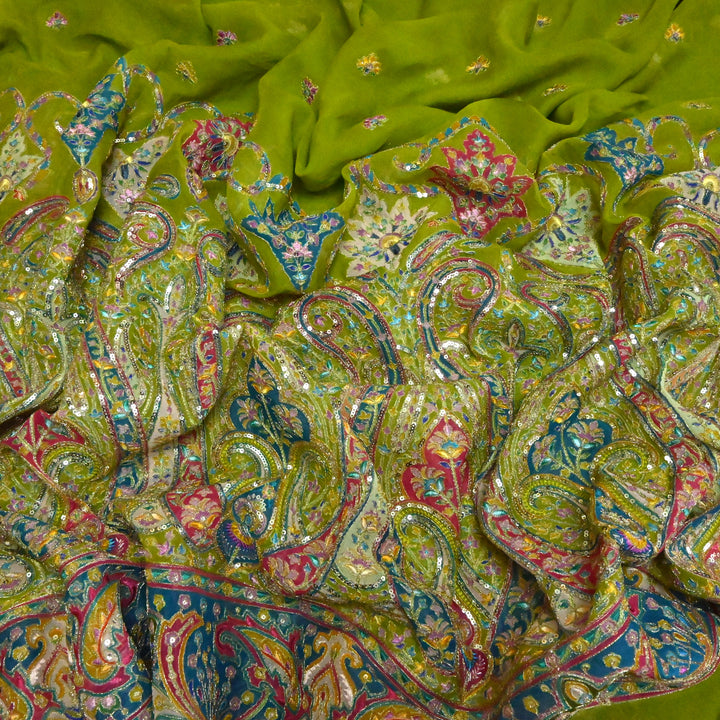 Viscose Georgette Moti Sequins Embroidery Fabric