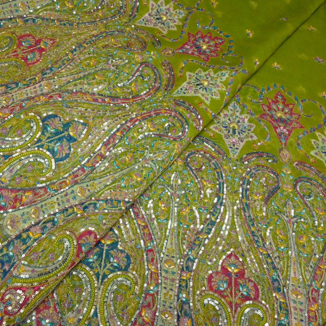 Viscose Georgette Moti Sequins Embroidery Fabric