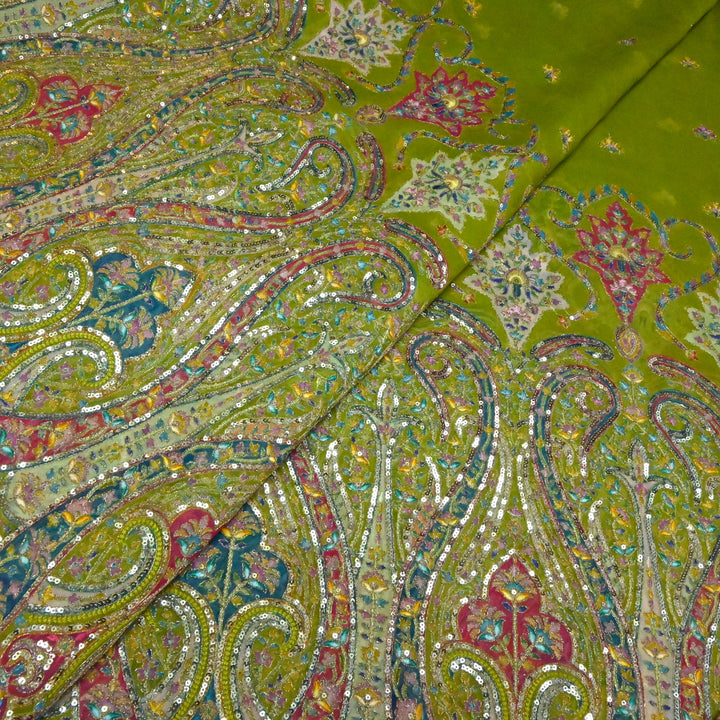 Viscose Georgette Moti Sequins Embroidery Fabric