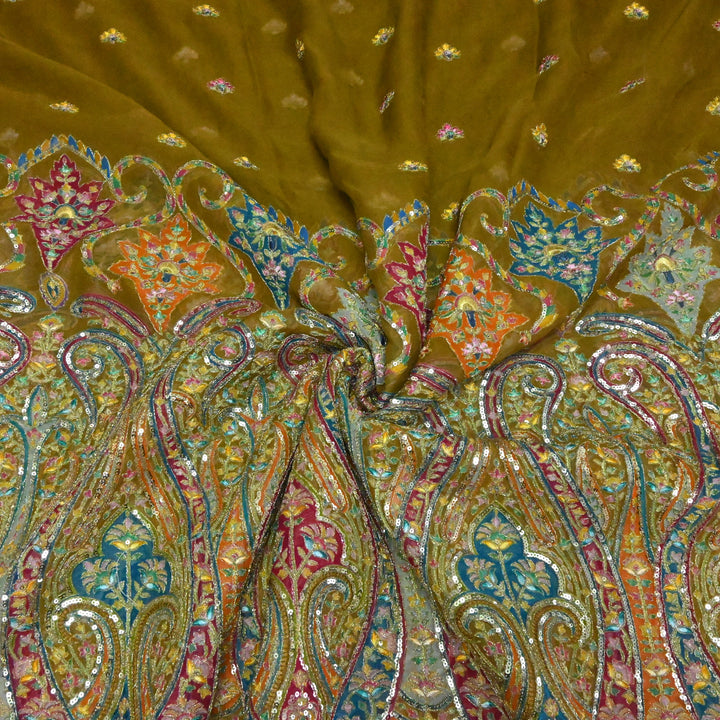 Viscose Georgette Moti Sequins Embroidery Fabric