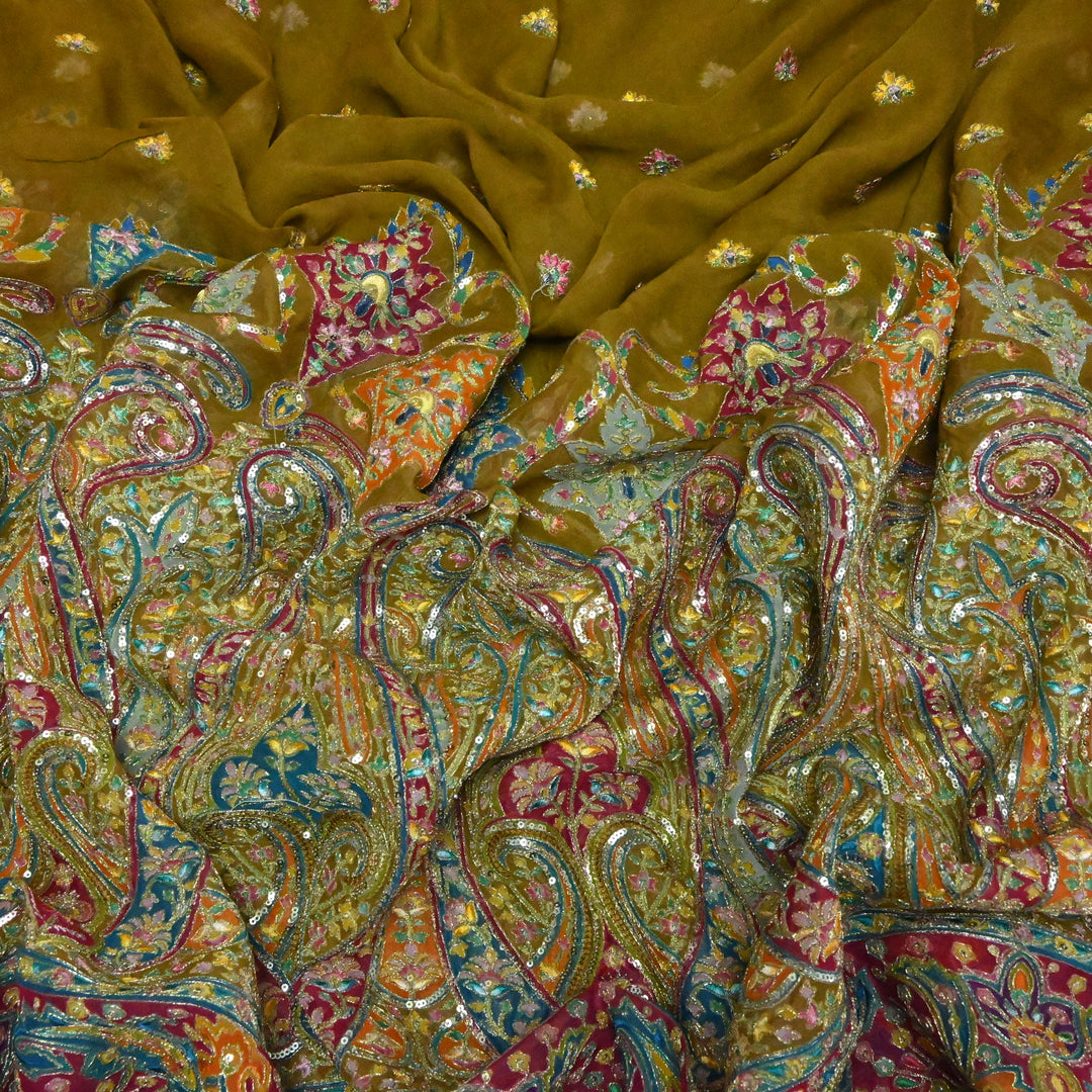Viscose Georgette Moti Sequins Embroidery Fabric