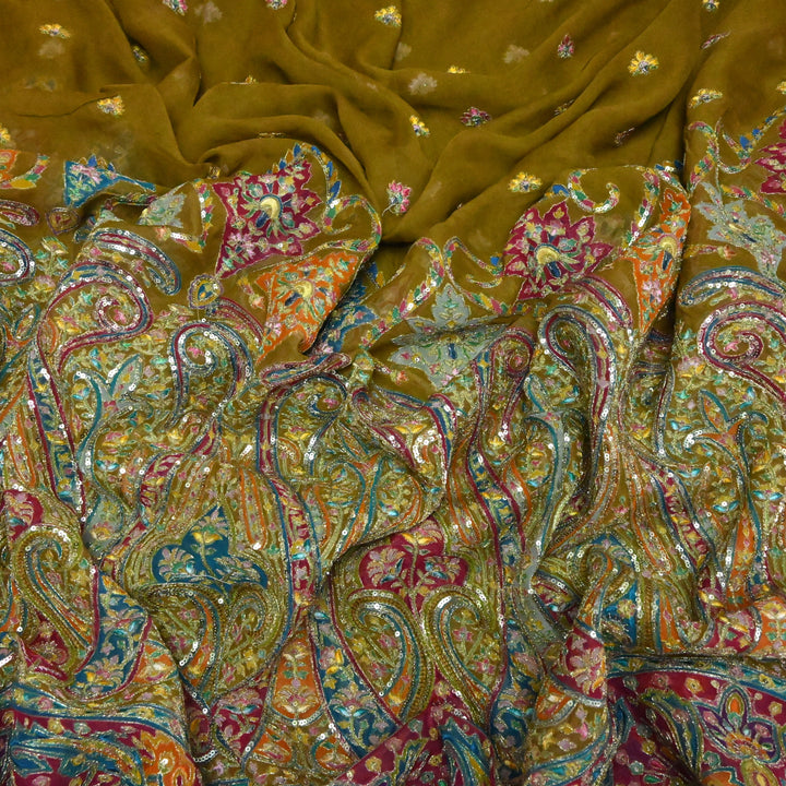Viscose Georgette Moti Sequins Embroidery Fabric