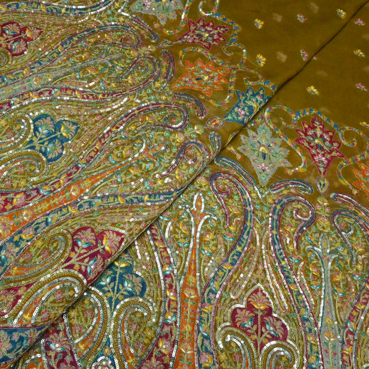 Viscose Georgette Moti Sequins Embroidery Fabric