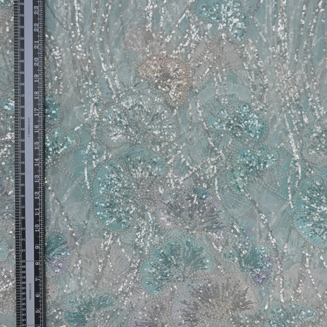 Light Blue Imported Net Fabric with Sequins Embroidery