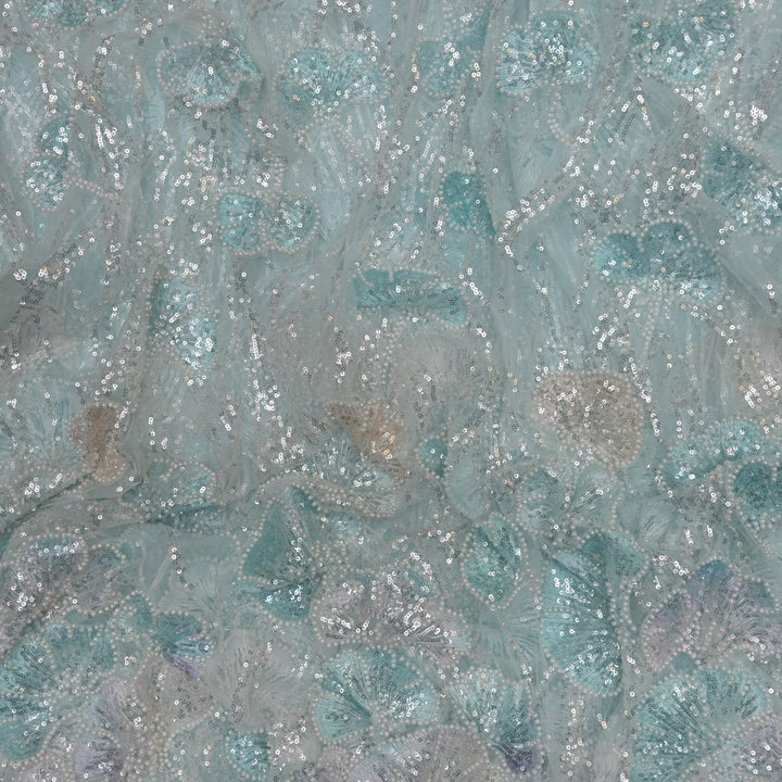 Light Blue Imported Net Fabric with Sequins Embroidery