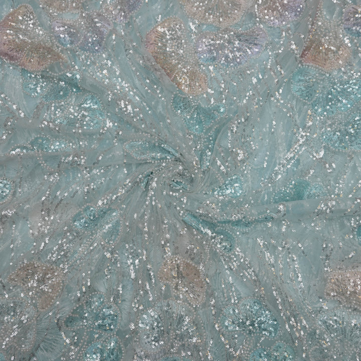 Light Blue Imported Net Fabric with Sequins Embroidery