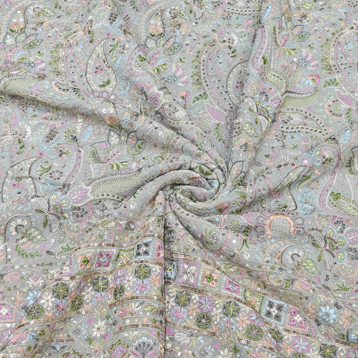 Viscose Georgette Zari With Sequins Embroidery Fabric 54" | D30085-02